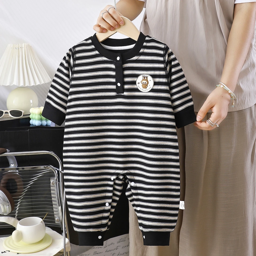 （羊毛蚕丝）婴幼儿秋冬新款无骨条纹连体衣宝宝哈衣外出家居爬服