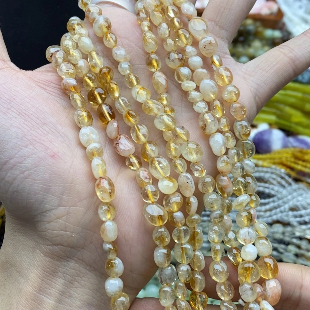 未镶嵌玛瑙/玉髓珠宝半成品一条天然6mm黄塔晶糖豆
