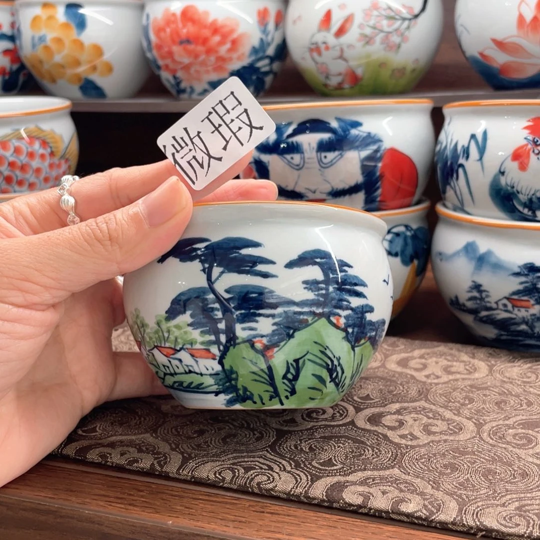 釉下手绘茶具微瑕