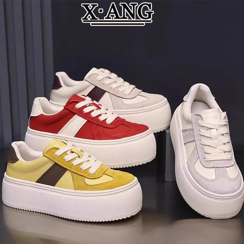 真皮厚底小白鞋子女鞋百搭增高板鞋2025夏季新款透气休闲运动单鞋