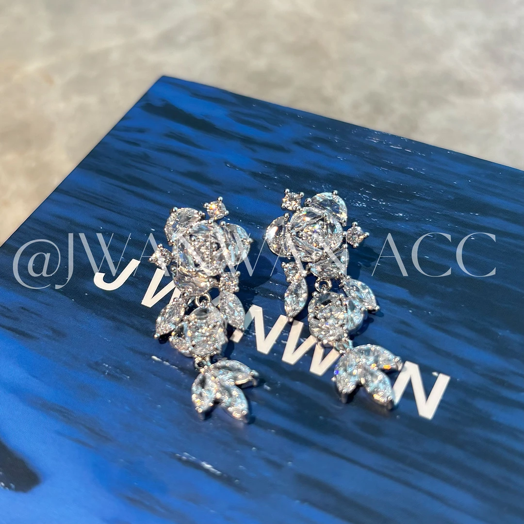 铜合金锆石耳饰 绝世玫瑰.施华冰晶玫瑰花长款耳环