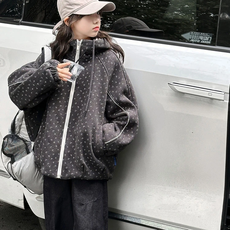 女童星空呢加厚外套2025秋冬新款洋气休闲6-12岁15大童两面穿夹克