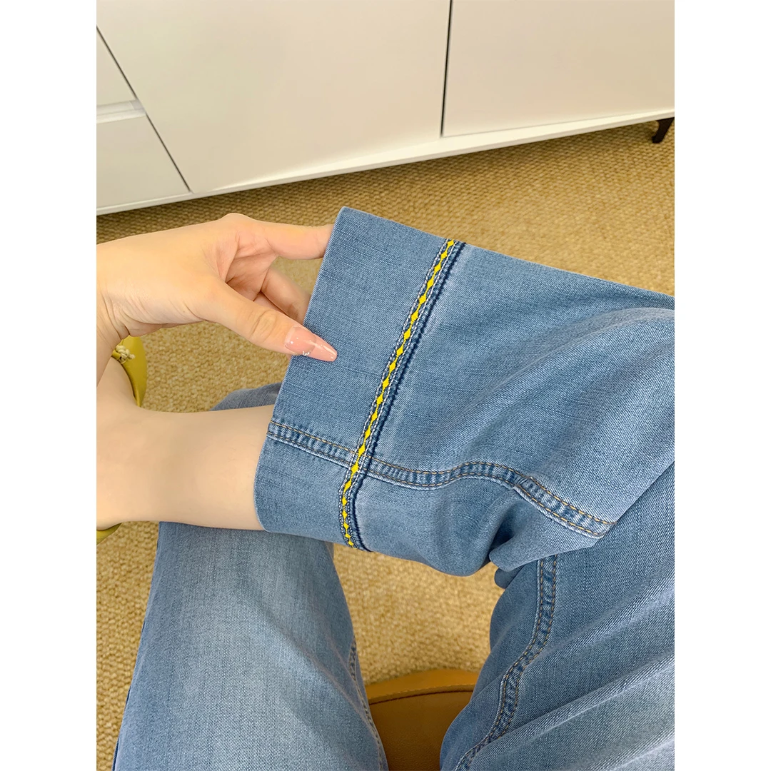 莱赛尔天丝九分阔腿牛仔裤女2025夏季薄款宽松显瘦百搭直筒裤