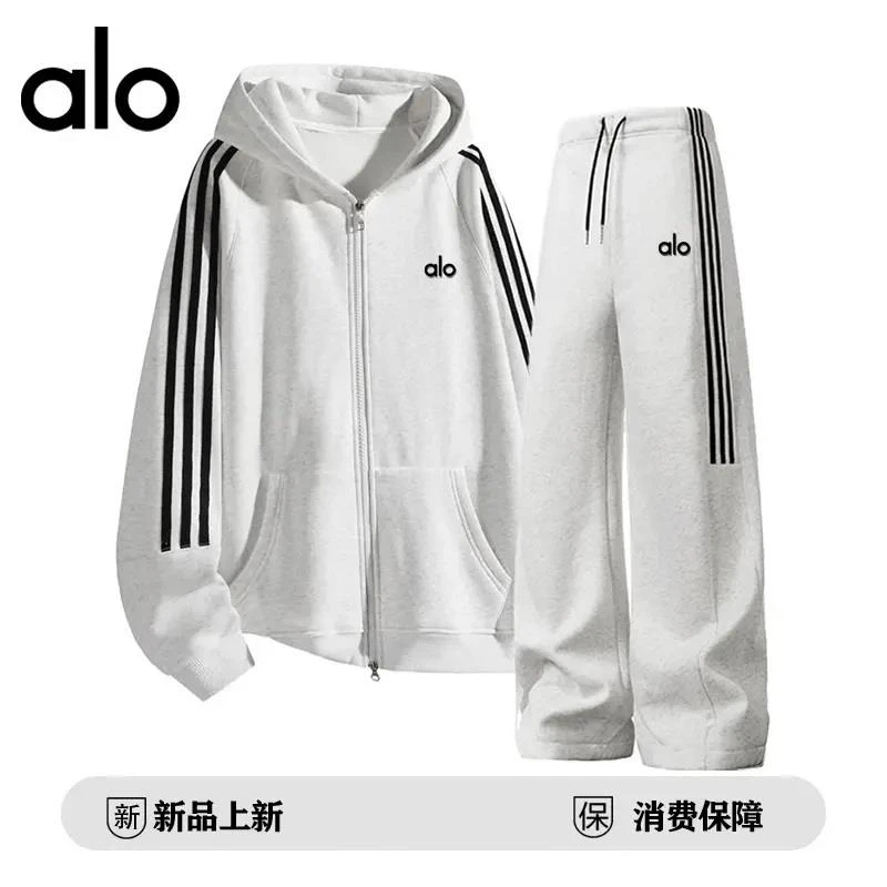 【官方奥特莱斯】品牌折扣 秋季休闲撞色条纹套装美式三条杠两件