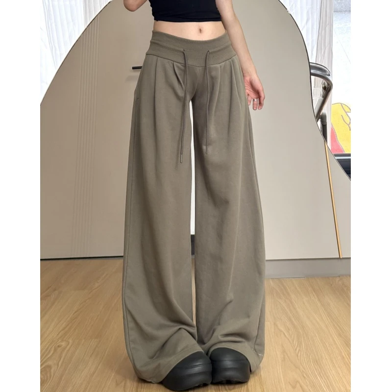 裤长112cm高个子军绿色运动卫裤女秋美式休闲低腰直筒宽松阔腿裤