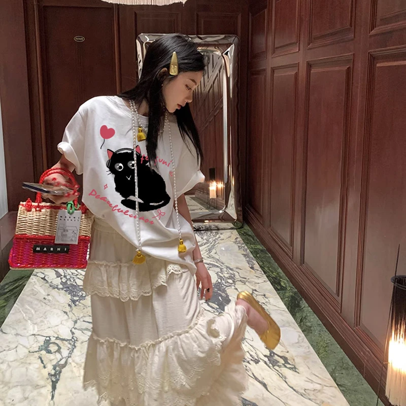 240克小猫t新款夏季情侣装潮牌圆领纯棉短袖休闲t洋气女半袖上衣