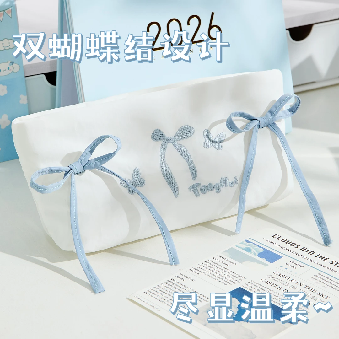 少女心蝴蝶结笔袋高颜值ins2025新款文具盒大容量学生简约铅笔盒