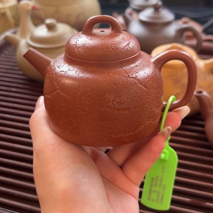 茶壶紫砂红降坡梅刻踏雪150cc