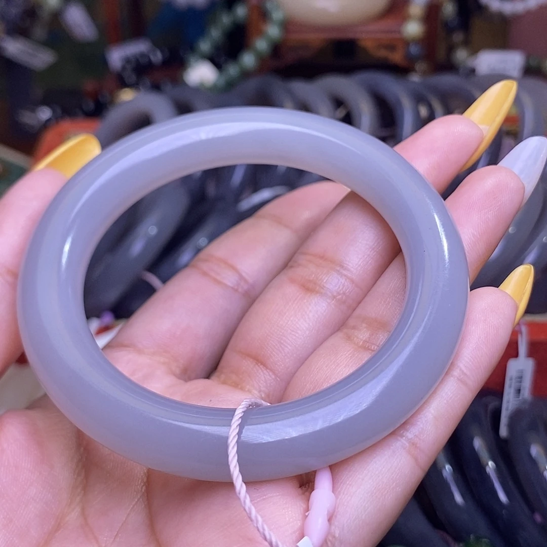 和田玉未镶嵌颈饰烟紫老矿料冰底收藏毕业级手镯57.