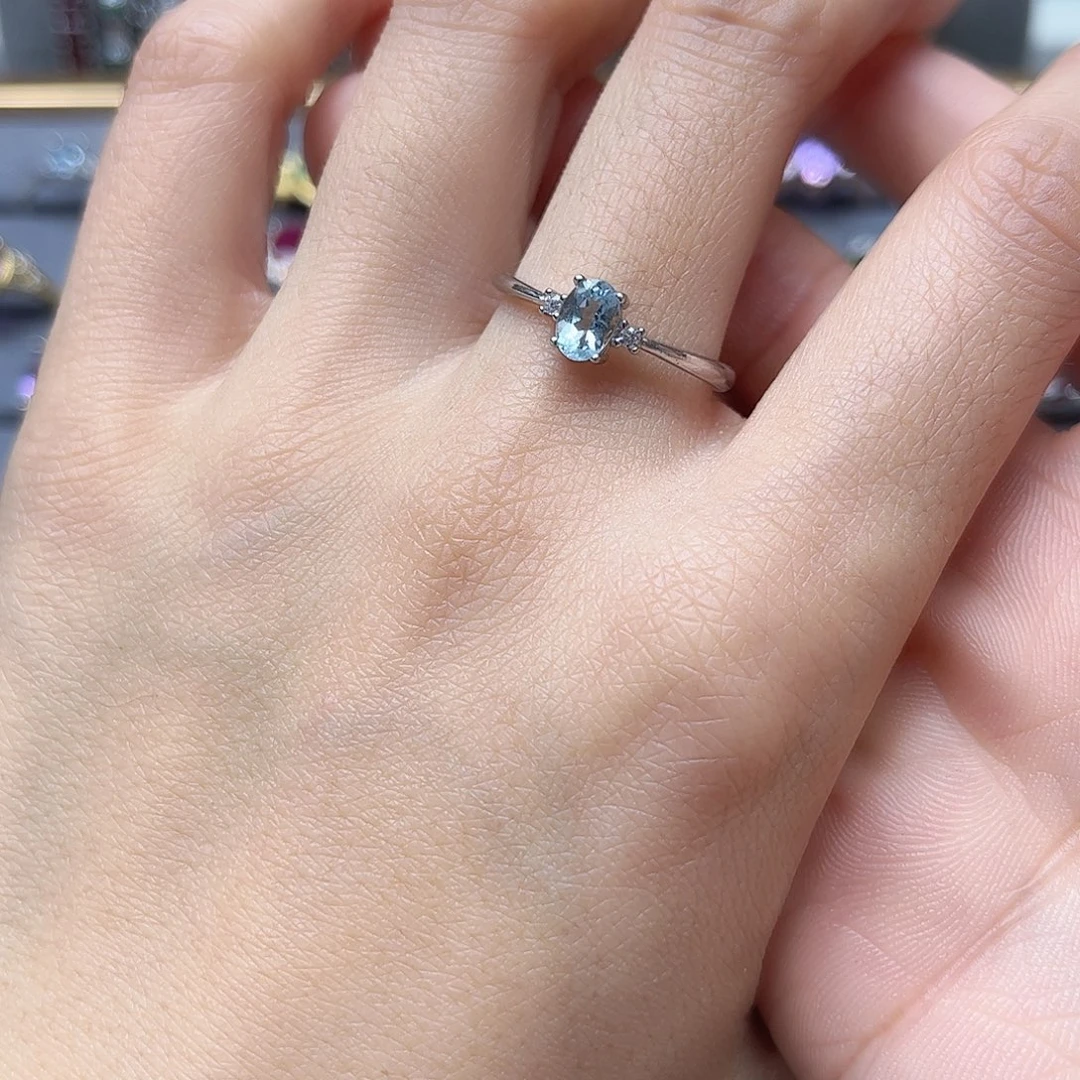 海蓝宝石戒指银S925镶嵌