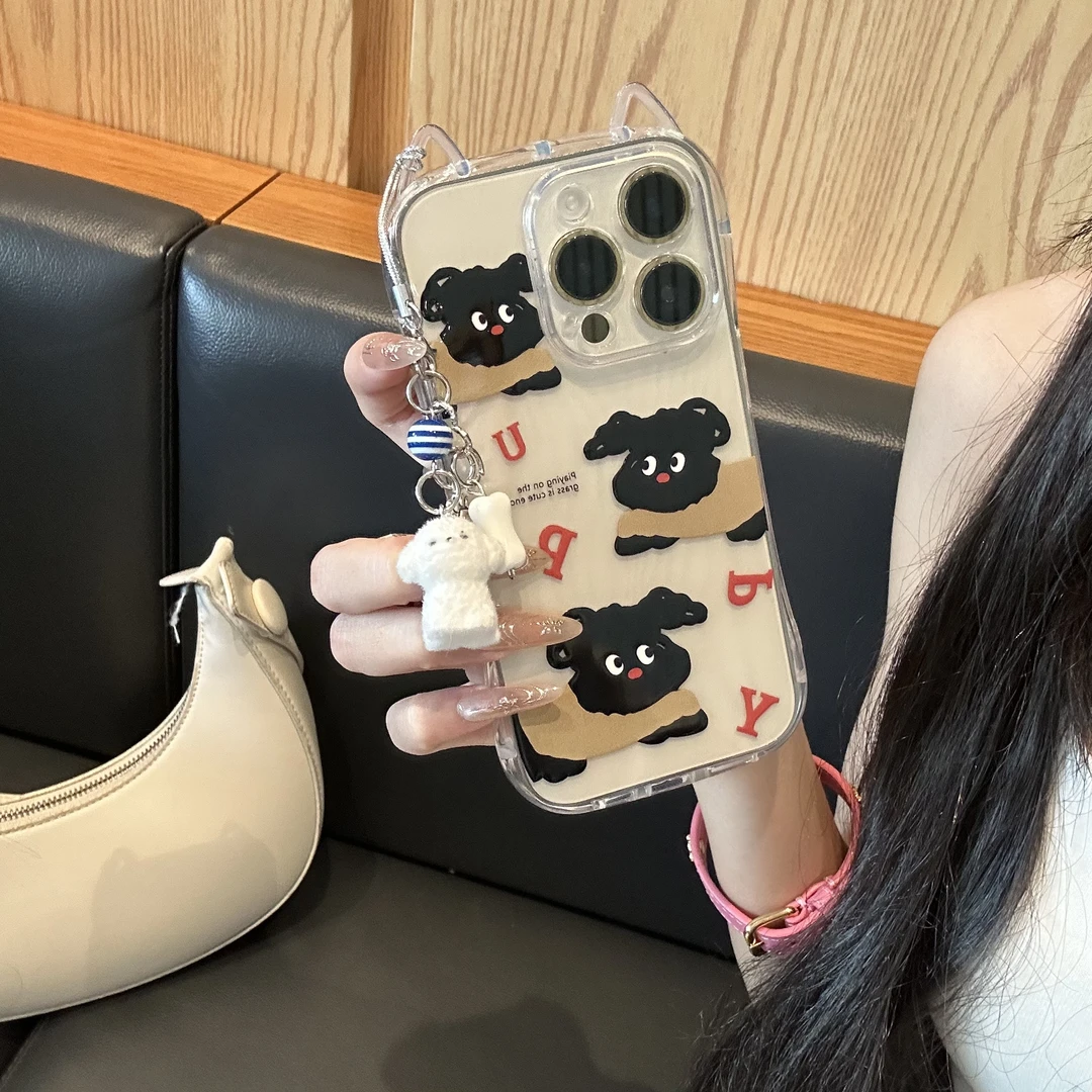 夕与空三只小狗骨头挂坠适用苹果16/15手机壳小蛮腰14猫耳朵13/12