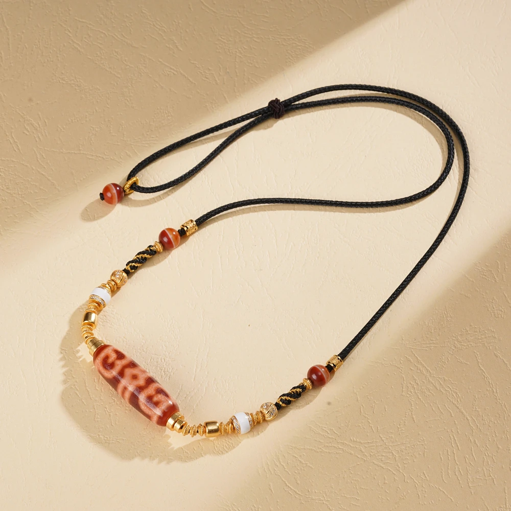 云丹拉姆丨金蟾橘肉莲师F帽天珠锁骨链多样性发其一