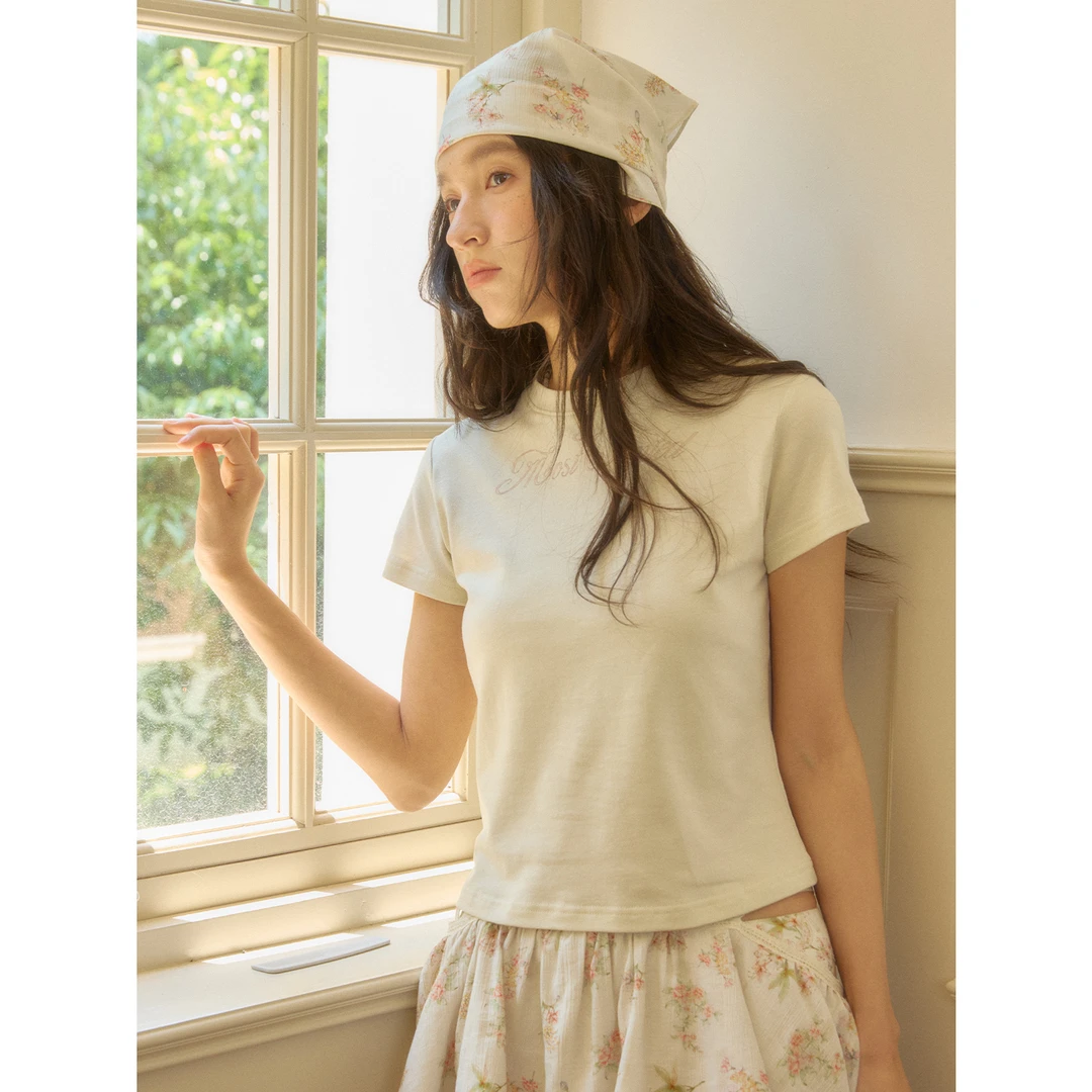 MostWanted5.24天丝麻手绘花体字正肩圆领短袖