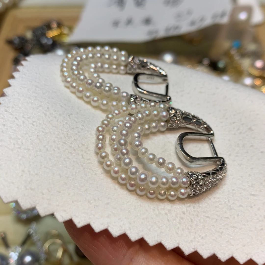 淡水珍珠耳饰银S925镶嵌