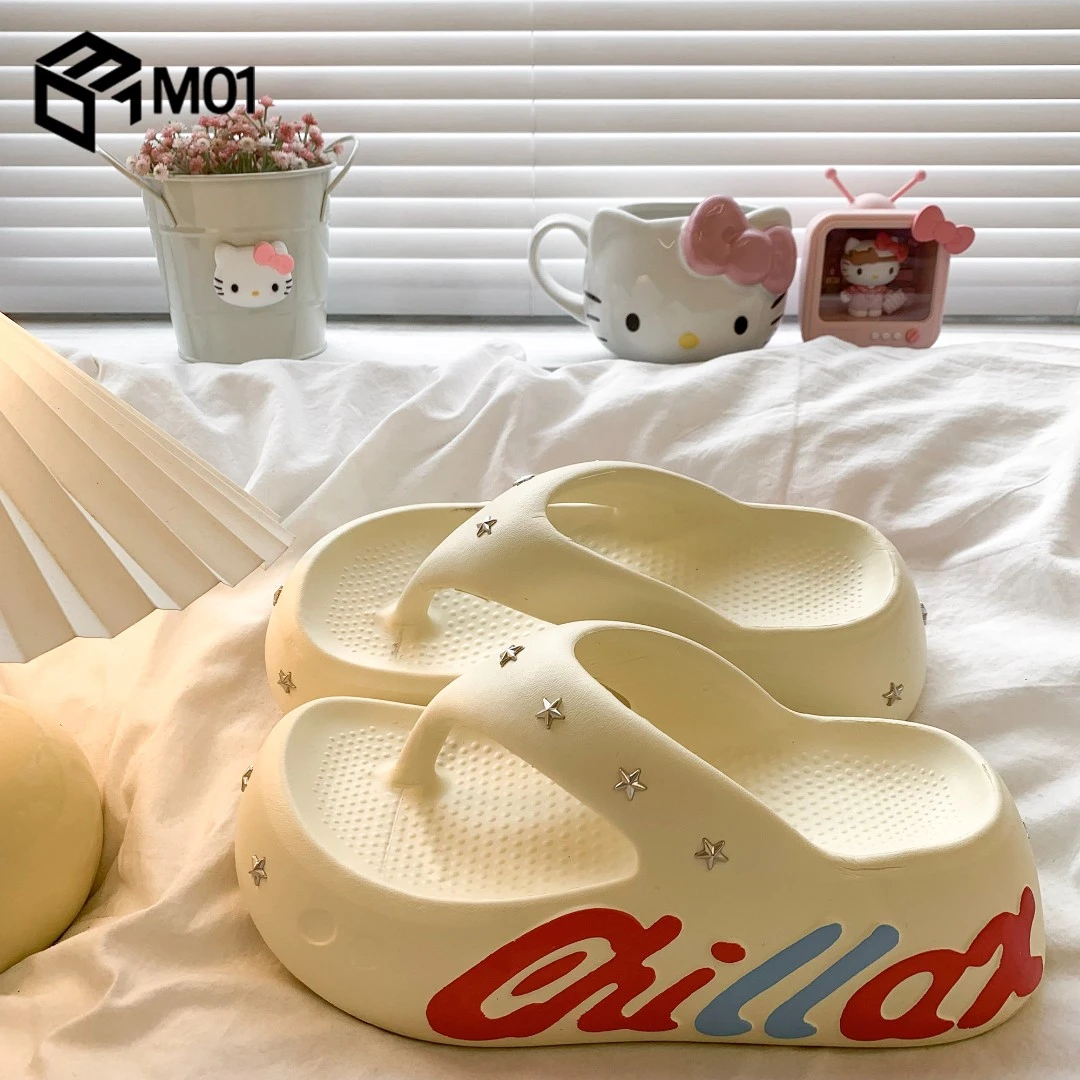 M01超火踩屎感夹脚凉拖鞋女夏外穿新款厚底沙滩人字拖小个子凉鞋