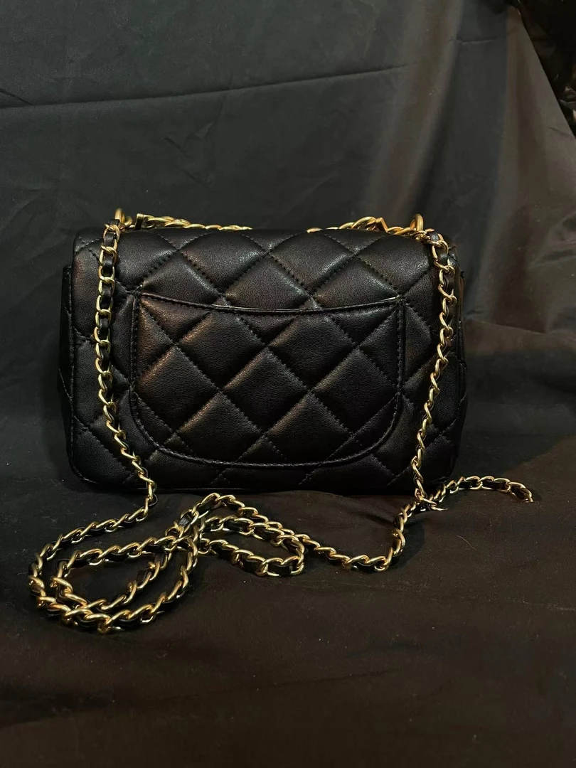 LQ-WITH-QUEEN真皮女包三金菱格斜挎黑色