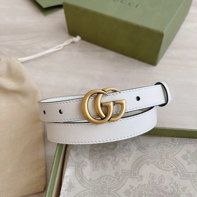 95新 GUCCI/古驰 白色双g皮带腰带长90宽2
