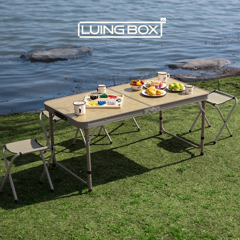 LUING BOX露营盒子 竹台桌椅套装 折叠桌椅套装一桌四椅凳