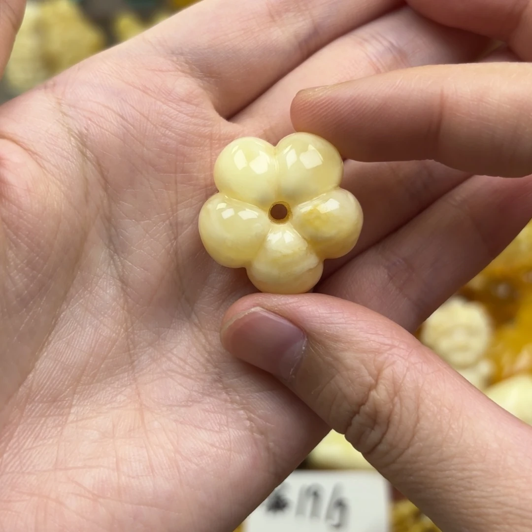 裸石蜜蜡未镶嵌蜜蜡花花打孔不退不换