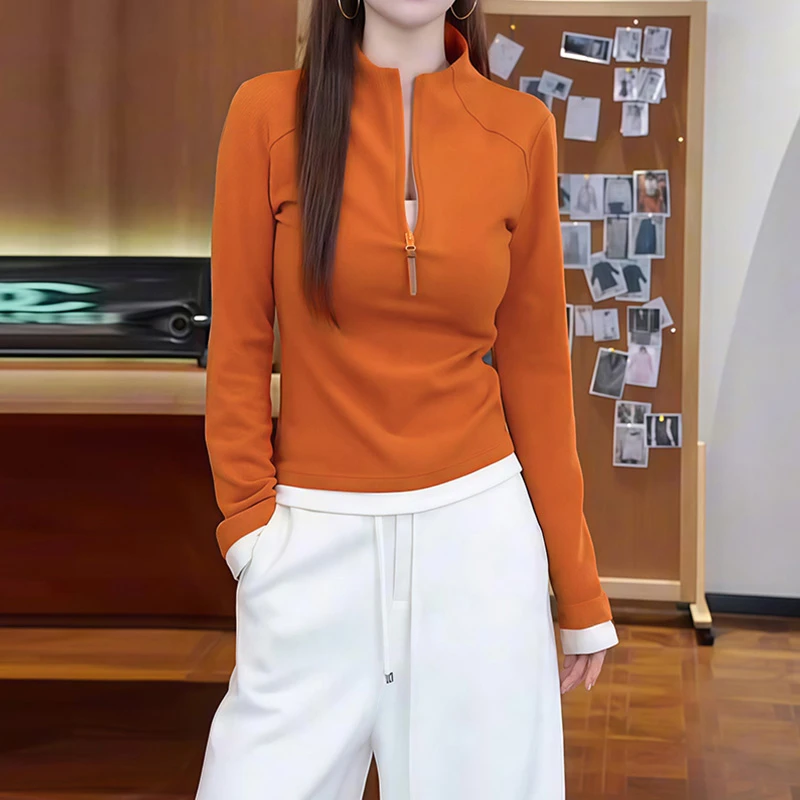 设计感半拉链圆领卫衣女秋季简约时尚百搭气质立领显瘦长袖上衣