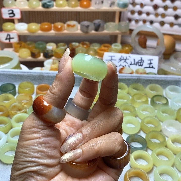 噗***戏未镶嵌蛇纹石玉戒指岫玉精品指环内径 19.5