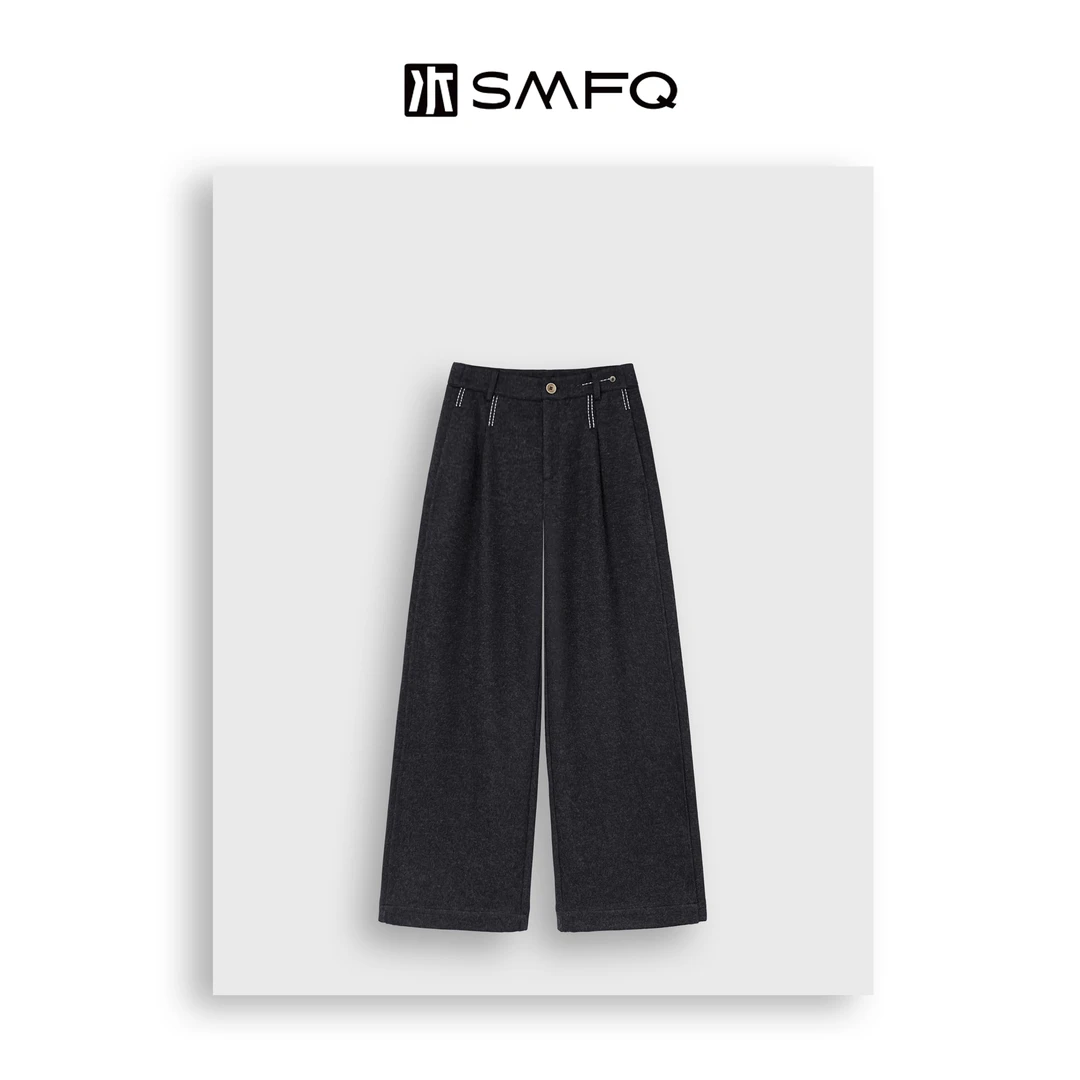 水木夫妻 量感阔腿裤 甄选进口羊毛缩绒保暖刺绣阔腿裤