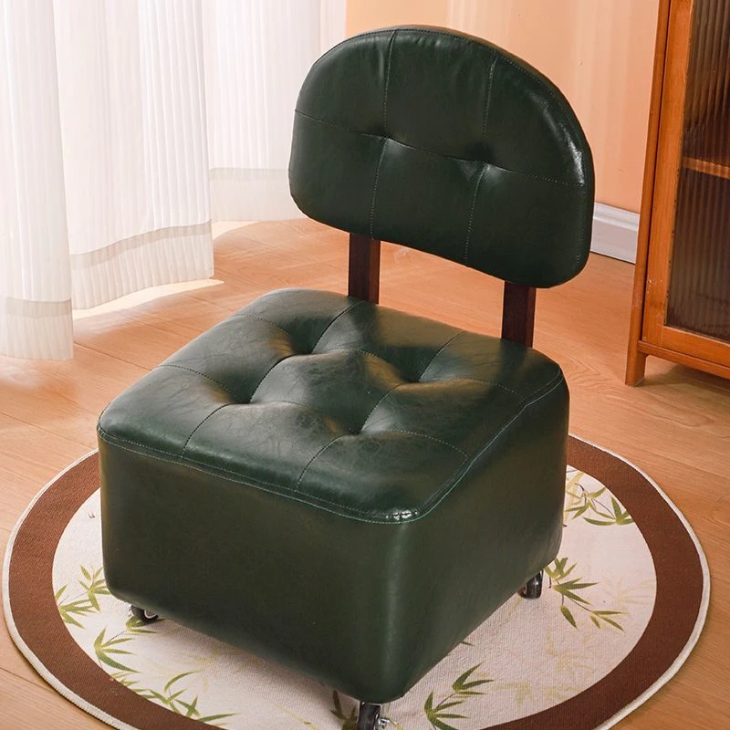 小凳子家用客厅溜溜椅实木靠背旋转滑轮矮凳门口换鞋凳洗脚凳带轮