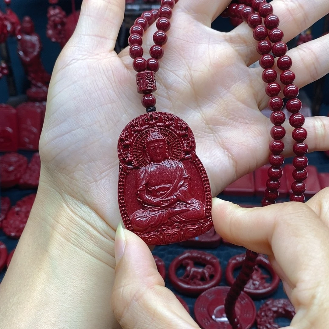 天然辰砂火焰纹大日如来猴➕六毫米108全珠链