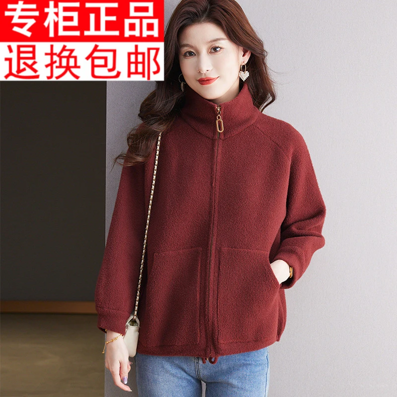 2024秋冬季新款时尚毛呢长袖宽松保暖气质开衫上衣