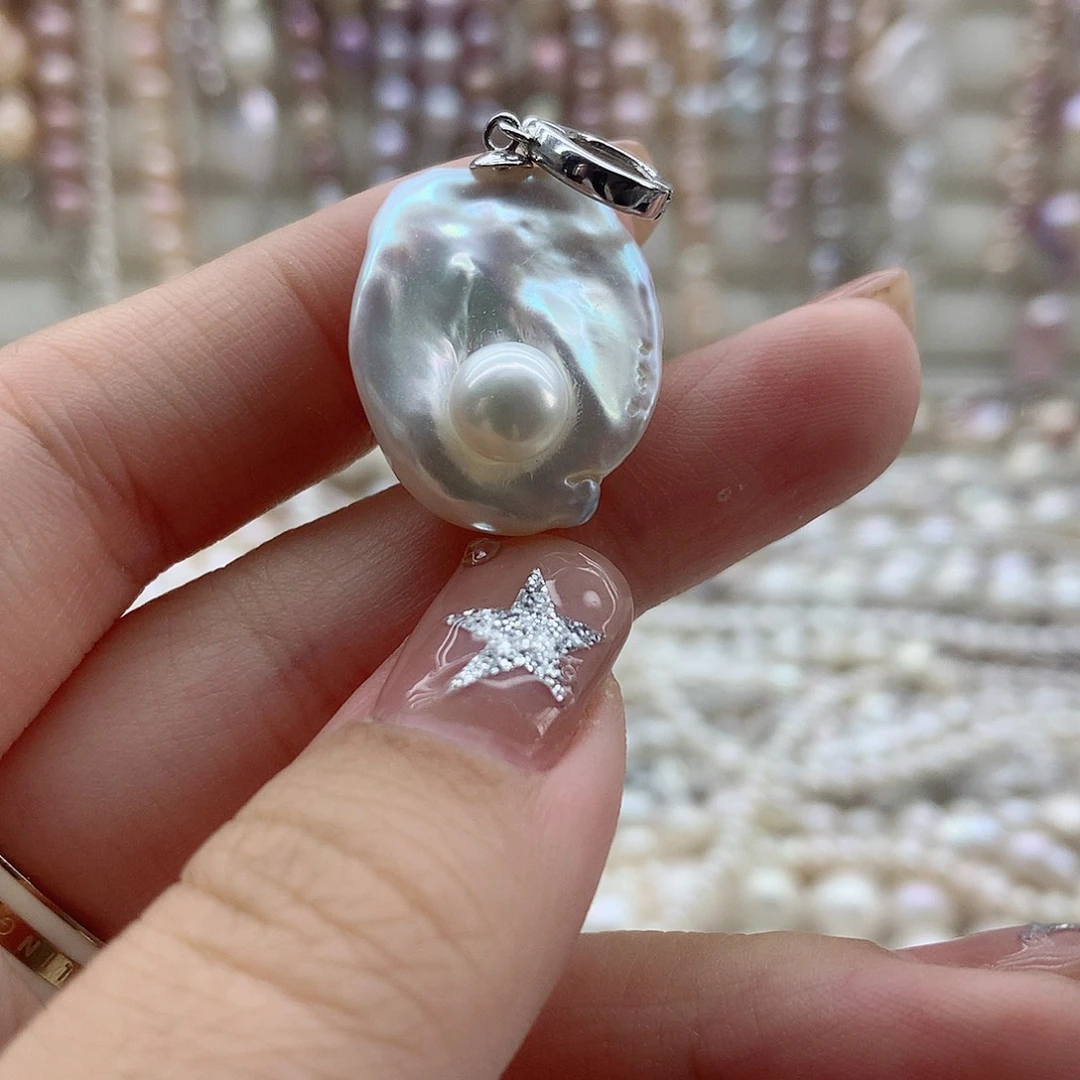 吊坠(不含链)银S925镶嵌淡水珍珠