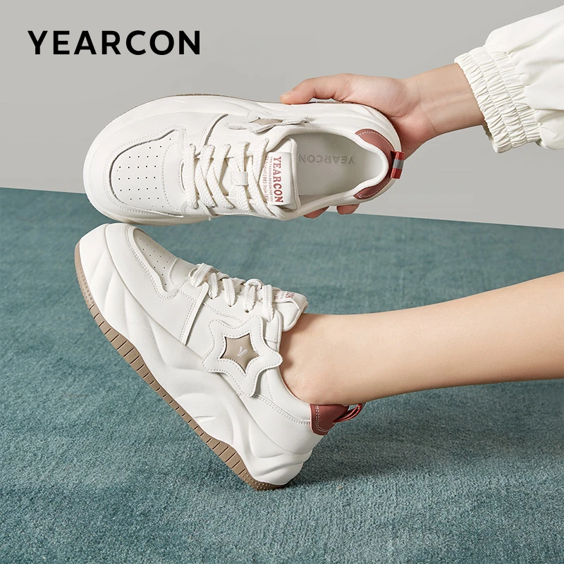 意尔康春季时尚休闲鞋潮鞋真皮百搭软底厚底透气休闲鞋春秋运动鞋