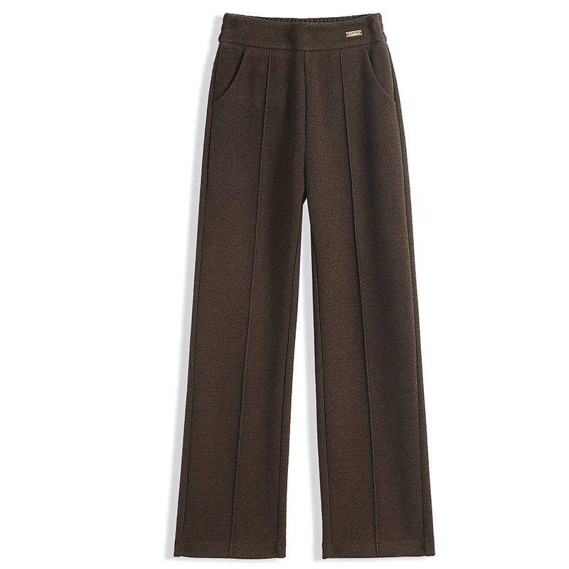 人字纹直筒裤女春秋冬小个子妈妈显瘦中筒烟管裤羊毛呢阔腿裤