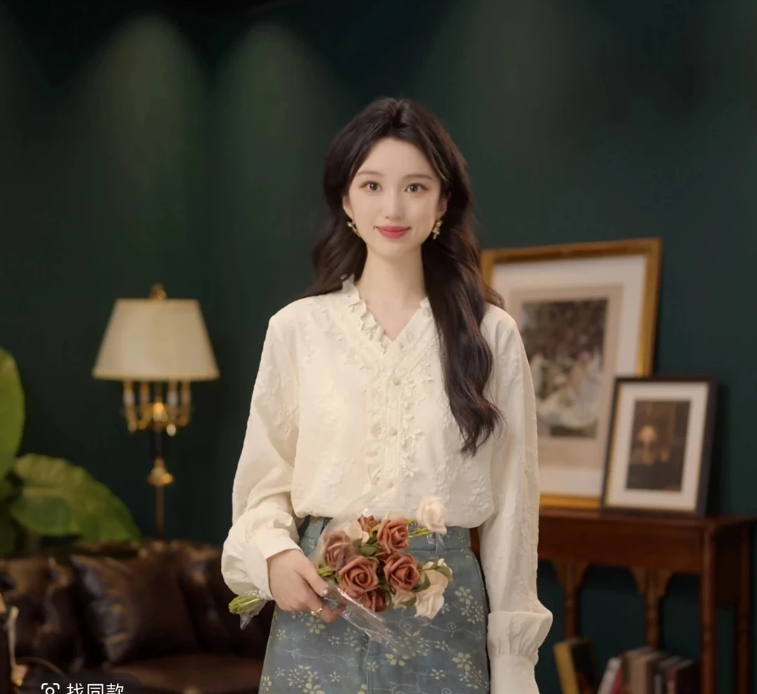 法式花边洋气长袖显瘦衬衫女2025春季新款复古衬衣别致超好看上衣