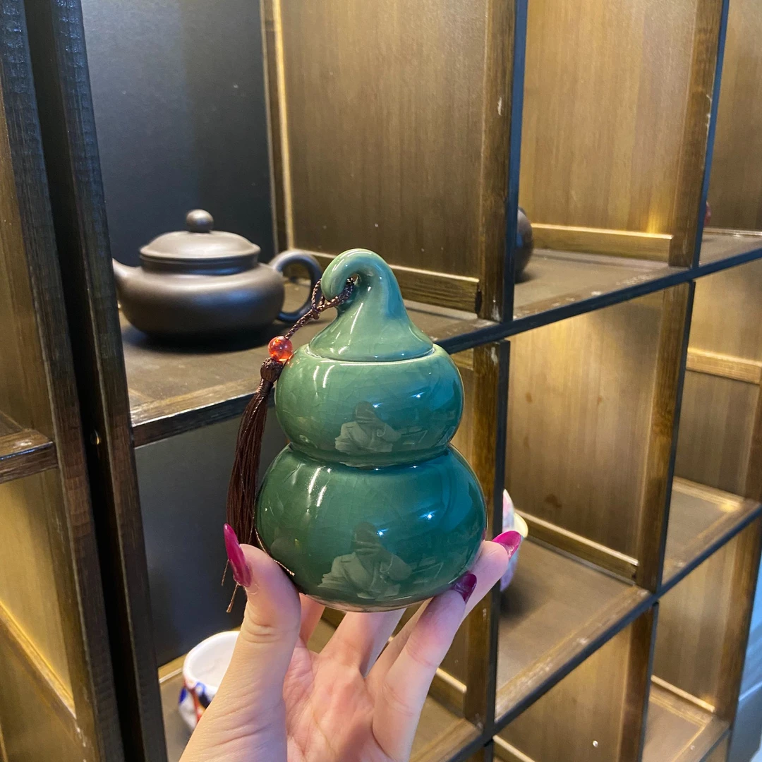 【闪购产品】5深绿哥窑冰裂釉个人茶叶罐