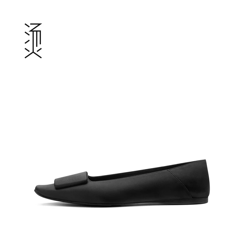 烫[自]黑色浅口一脚蹬休闲复古法式软底平底鞋