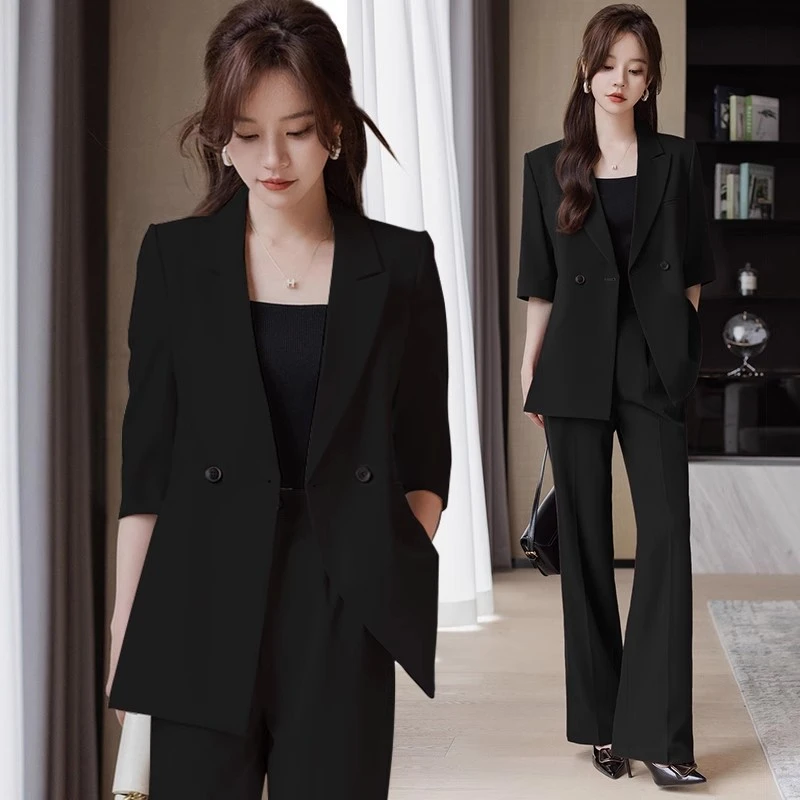 黑色西装套装女春夏薄款高级感2025新款气质女士穿搭职业正装外套