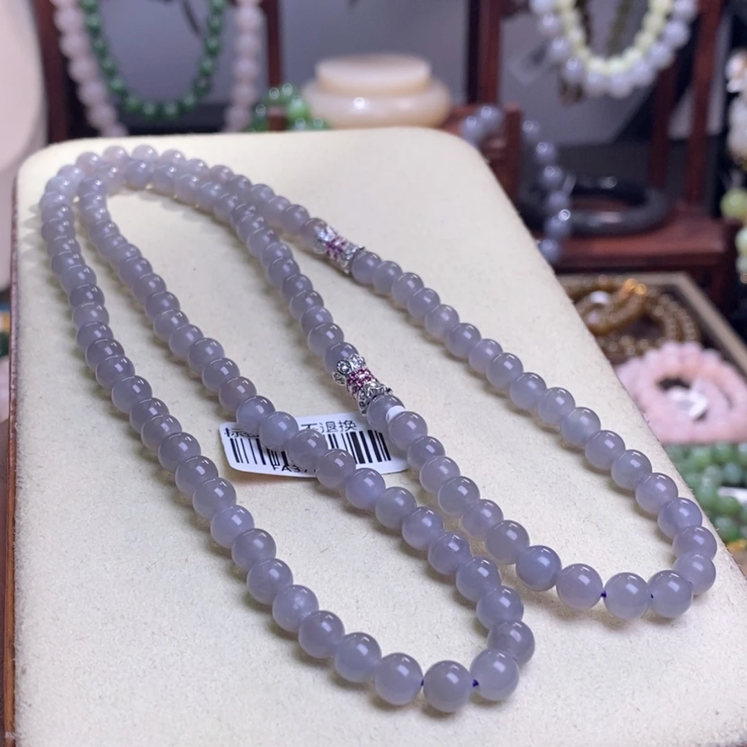 和田玉冰烟紫老矿料浓紫三用款珠链6m未镶嵌