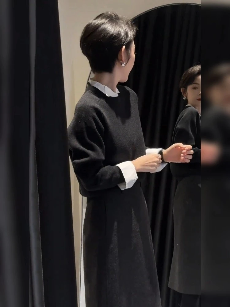 冬季时尚套装穿搭高级感小香风气质时尚黑色毛衣半身裙两件套女装