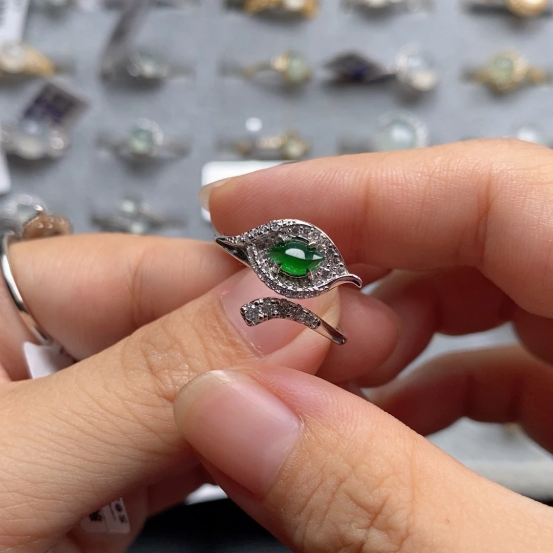 翡翠戒指银S925镶嵌嗯***嘿戒指