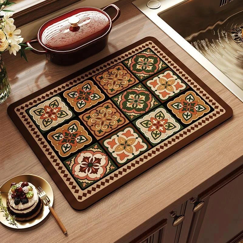 美式复古餐桌垫轻奢家用隔热吸水速干台面垫厨房硅藻泥沥水垫子