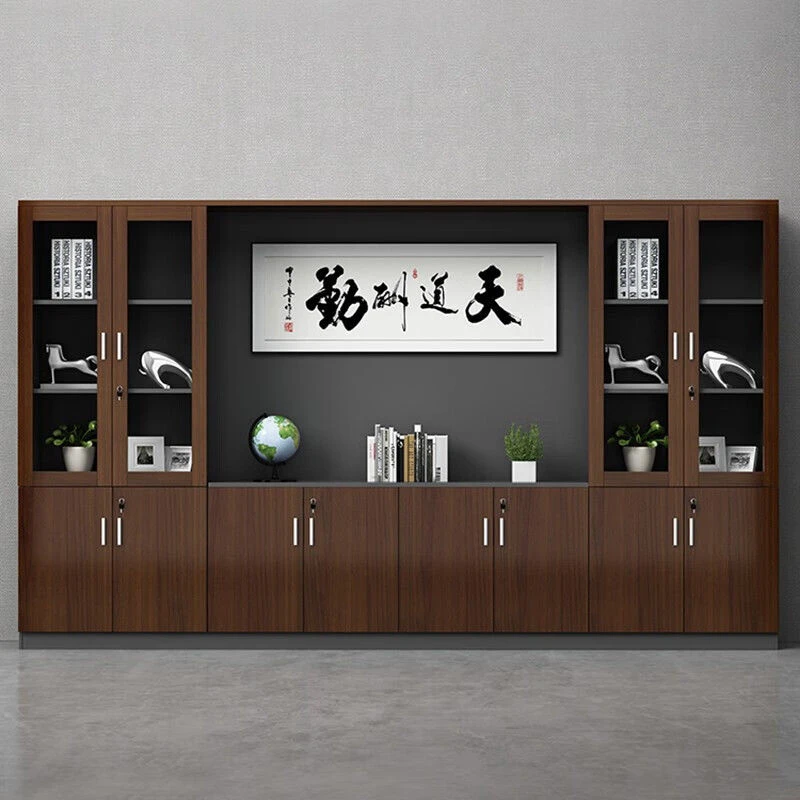 办公室木质板材文件柜资料档案落地书柜老板背景柜带抽屉现代简约