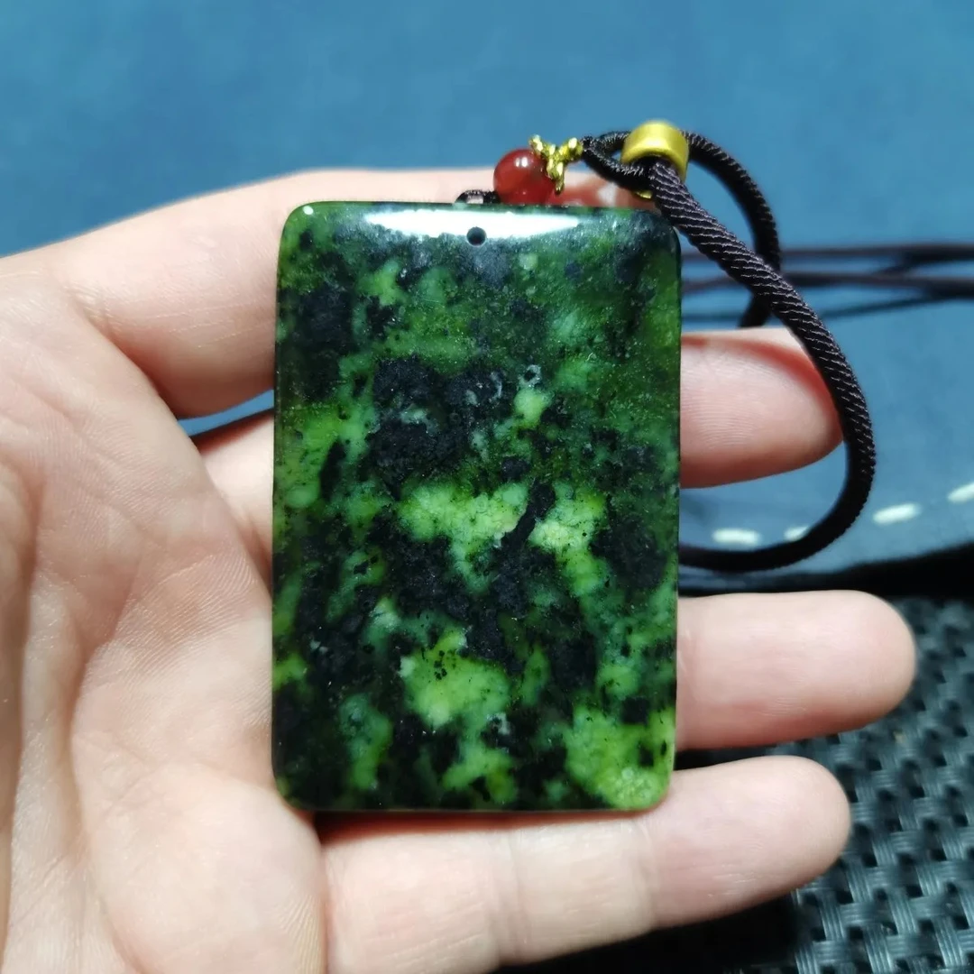 非金属布艺吊坠 西藏药王石藏玉高冰透精品无事牌西瓜绿牌子挂件