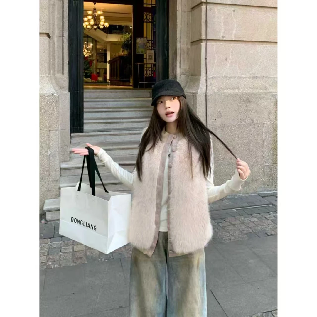 H1698【冬季摩卡】 秋冬季新款复古时尚宽松休闲外搭个性马甲外套女