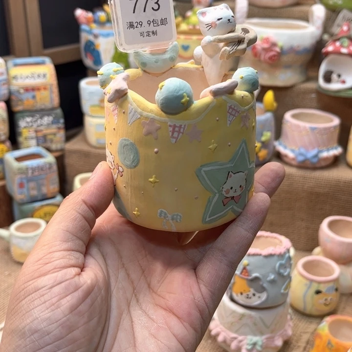 773猫咪花盆手绘花盆