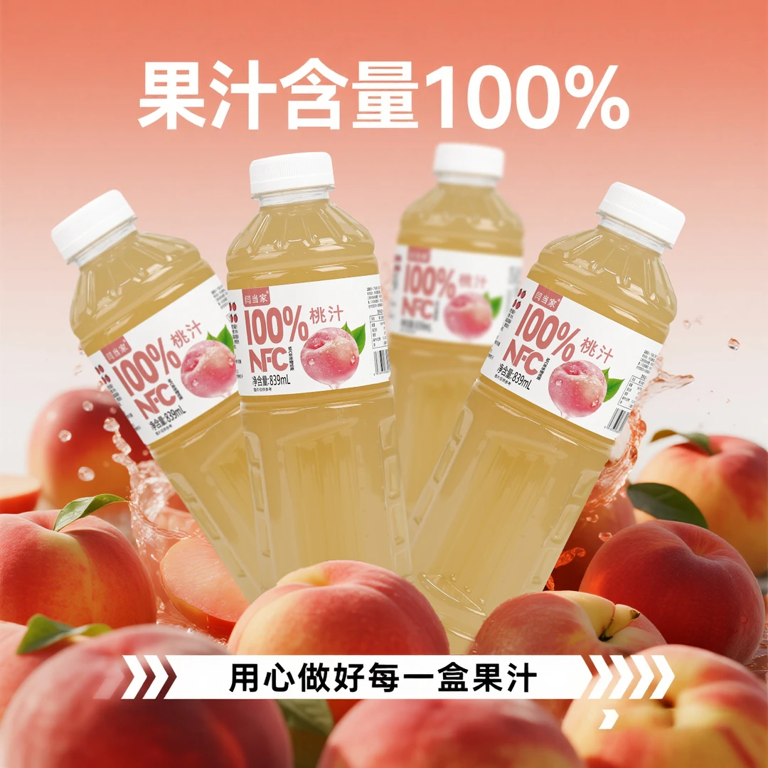 【热销2桶】100%NFC桃子汁839ML清爽夏季解渴饮料整箱桃汁健康食品