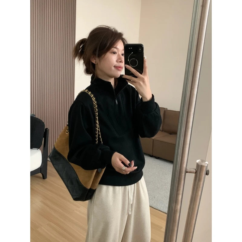 JMHH【塔特】立领显瘦加绒套头卫衣女冬拉链门襟宽松显瘦长袖上衣