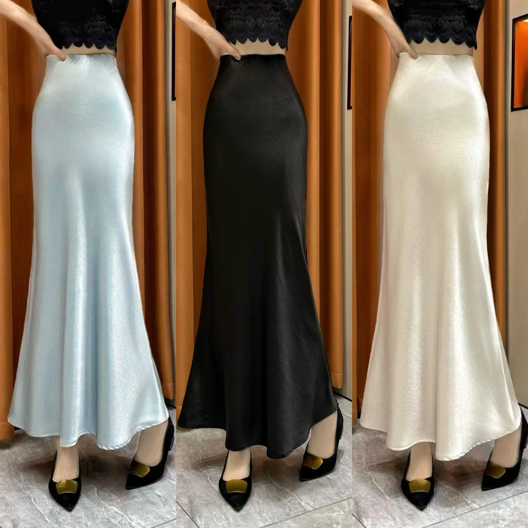【流光溢彩】2025夏季新款高级感法式光泽缎面垂感显瘦a字半身裙