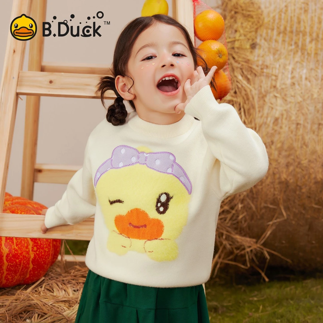 B.Duck小黄鸭女童宝宝洋气针织衫儿童毛衣学院风上衣圆领卫衣秋装