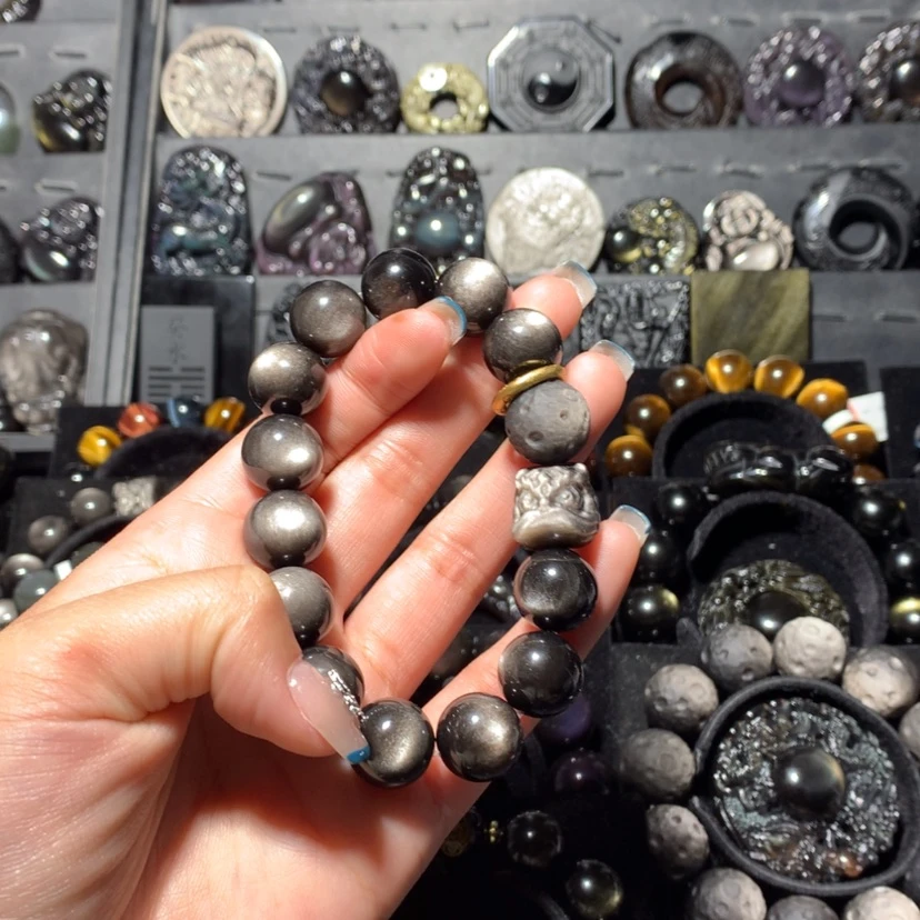 【闪购商品】黑曜岩手链未镶嵌说***叭