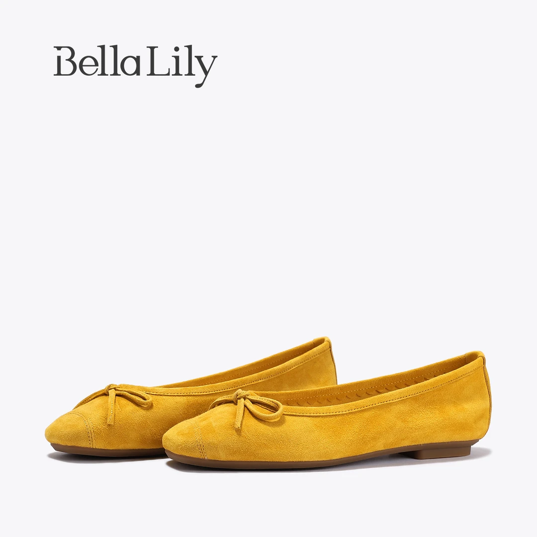 BellaLily2025新款法式蝴蝶结浅口单鞋女芭蕾鞋通勤舒适平底单鞋